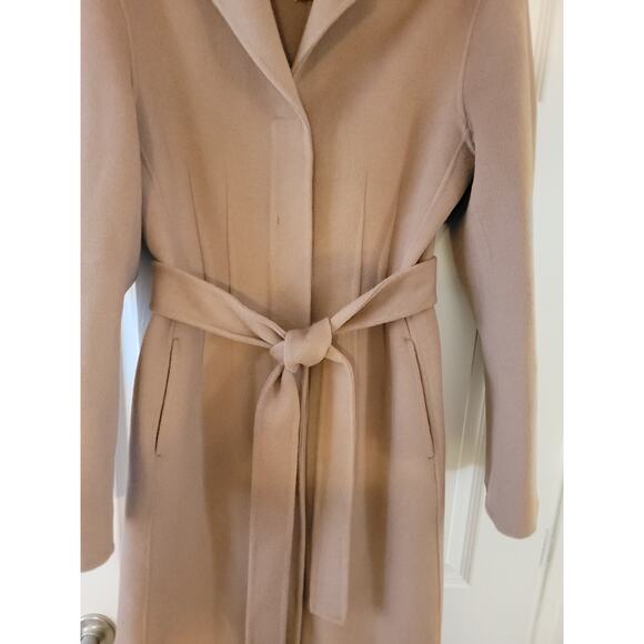 MANGO Coat Womens SZ M Camel Brown WOOL Blend Belted Handmade Overcoat Trench - Picture 7 of 13